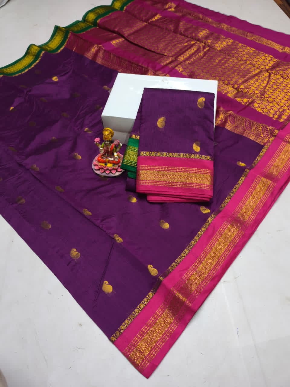 Traditional Black Silk Cotton Saree with Green Rich Pallu